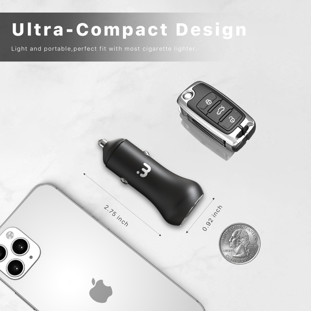 Dual Port USB-A and USB-C Fast Charging Car Charger